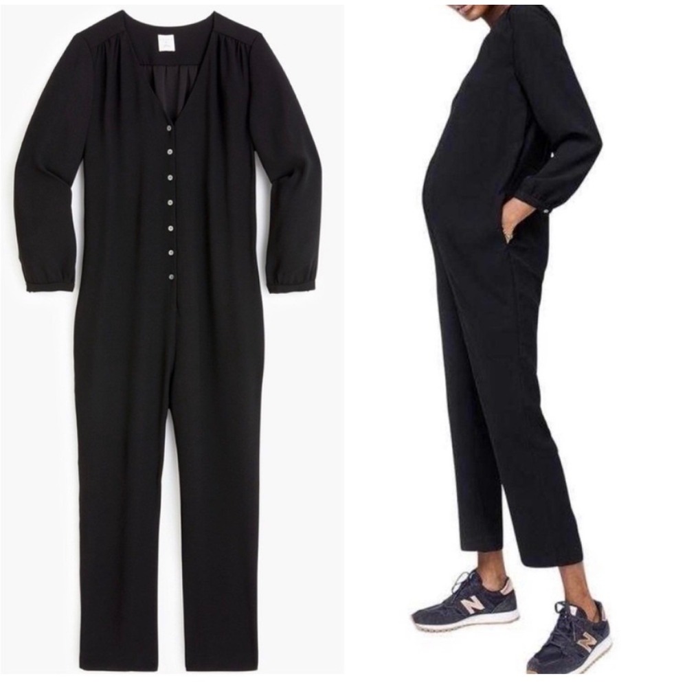 Hatch x J. Crew Women's Button Up Maternity Long Sleeve Jumpsuit Black Sz 0